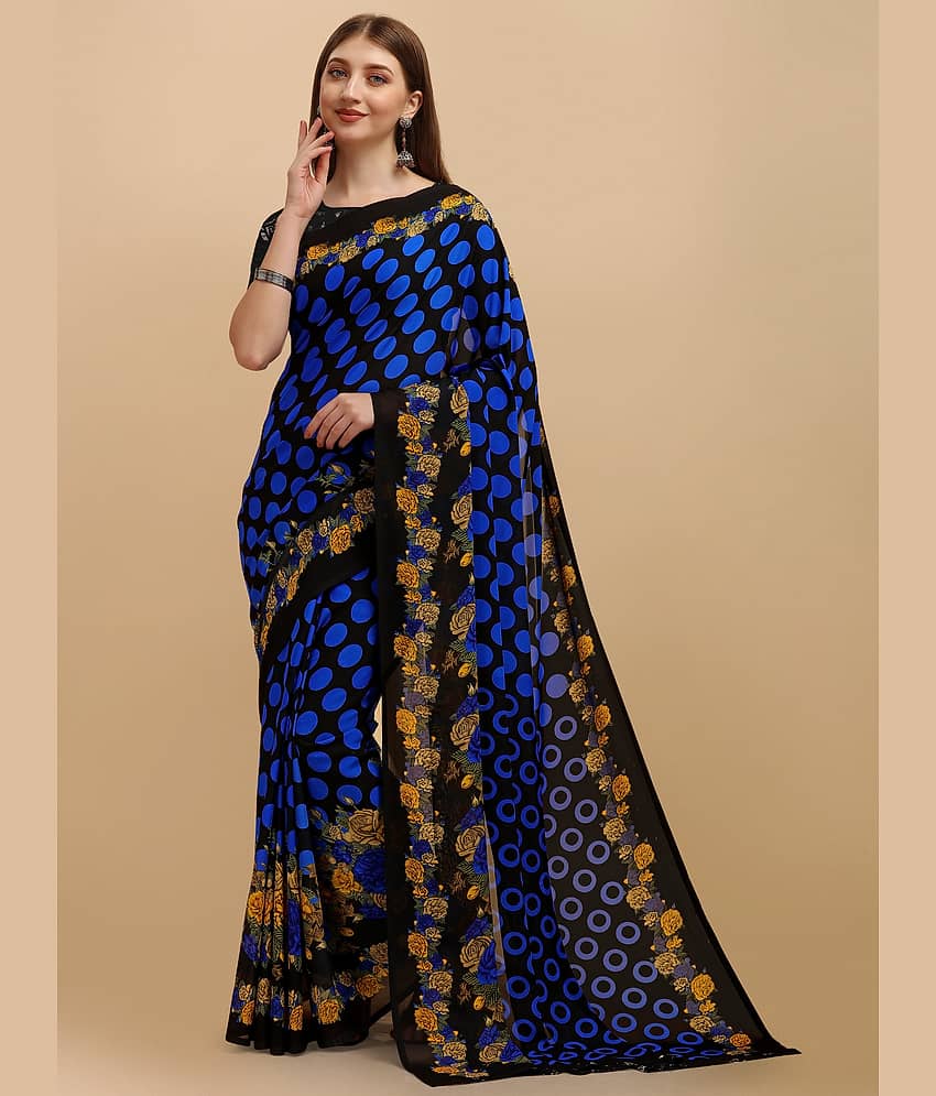 LEELAVATI Georgette Printed Saree With Unstitched Blouse Piece ( Blue )