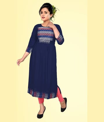 haya fashion - Navy Rayon Women's Straight Kurti ( Pack of 1 )
