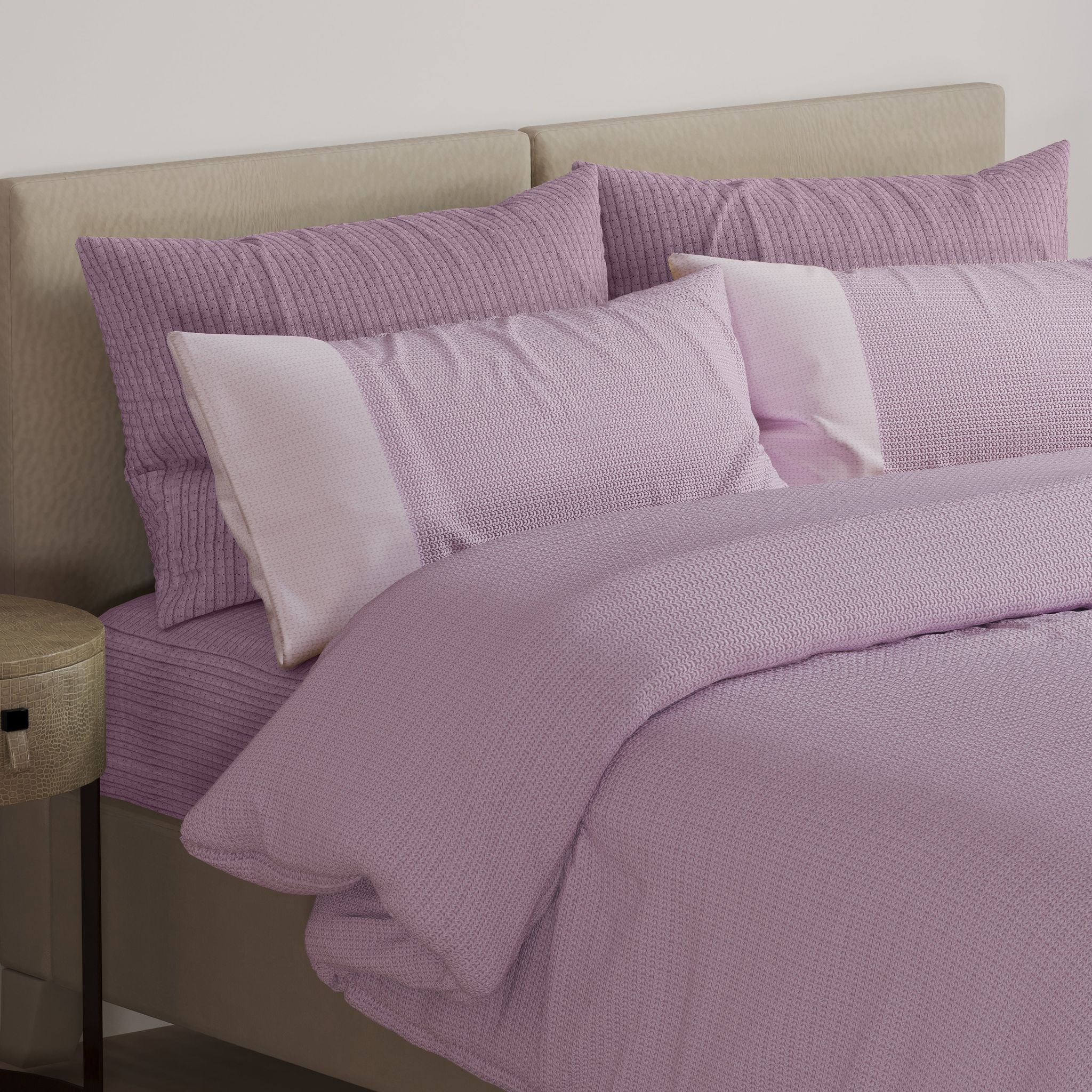 Eternia - 350 GSM Knitted Cotton Double Bed Bedcover (Lilac)-Lilac-Eternia