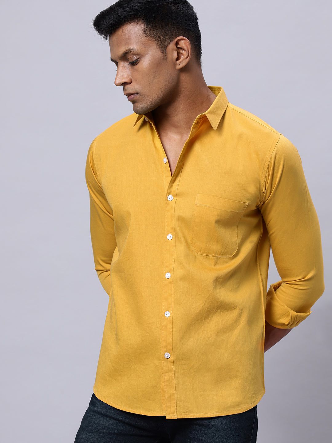 Men Musterd Solid Slim Fit Cotton Shirt-S