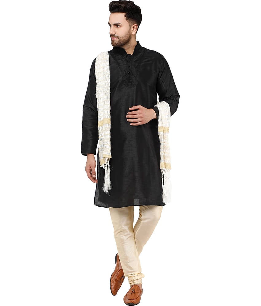 SKAVIJ Beige Silk Blend Kurta Pyjama Set