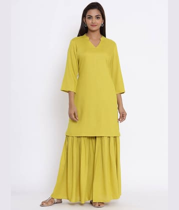 miravan Rayon Kurti With Sharara And Gharara - Stitched Suit