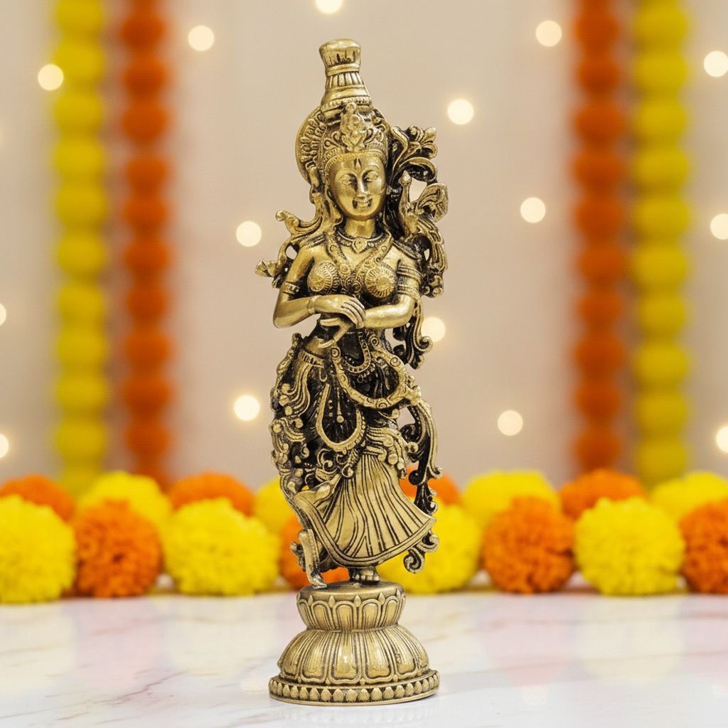 Brass Radha God Idol – Handmade Brass Spiritual Home Mandir Decor, Height : 6 Inch (BSMAS1816 R)