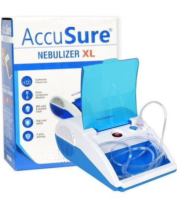 AccuSure Nebulizer Machine For Adults & Kids, Compressor Motor, Mouth Piece With 2 Yr Warranty White
