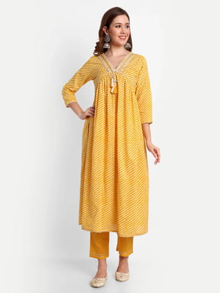 Printed Alia Cut Cotton Kurti Set-XS