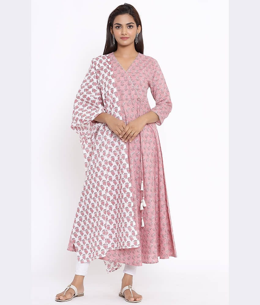 miravan Pink Cotton Anarkali Kurti