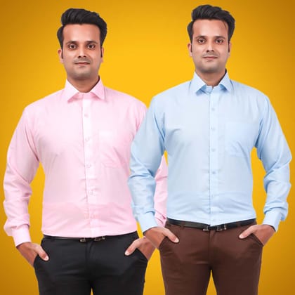 Men's Formal Shirt Blend Cotton Regular Fit Pack of 2-M