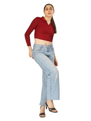 BLUEFICUS Women's Collared Neck Long Sleeve Slim Fit Casual Top