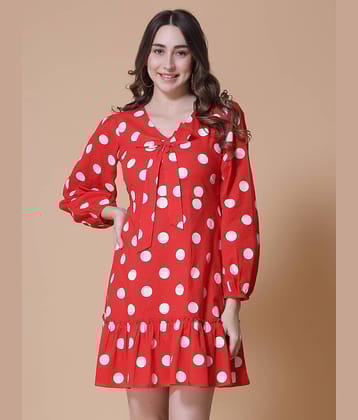 GOD BLESS Women Cotton Printed Blouson Dress ( Red )