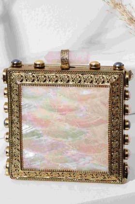 Gold Brass Metal Mother Of Pearl Work Clutch