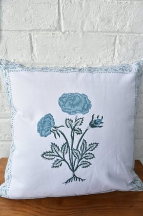Blue Rose HandBlock Cotton Cushion Cover Blue Rose HandBlock Cotton Cushion Cover