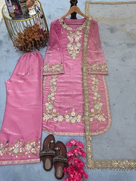 Designer Party Wear Look Silk Top Plazzo & Dupatta Set Designer Party Wear Look Silk Top Plazzo & Dupatta Set