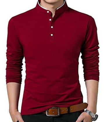 Alexender Cotton Regular Fit Solid Full Sleeves Men's Mandarin Collar T-Shirt - Maroon ( Pack of 1 )