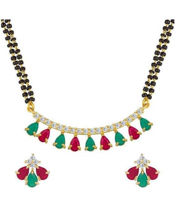 Sunhari Jewels Multicolor Ruby Traditional Mangalsutra set with black beaded double chain.