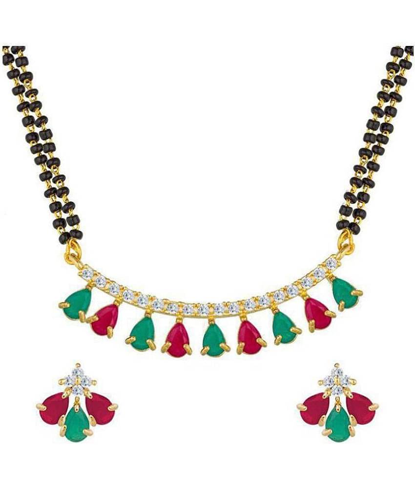 Sunhari Jewels Multicolor Ruby Traditional Mangalsutra set with black beaded double chain.