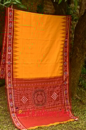 Yellow Pasapali Border Khandua Cotton Saree
