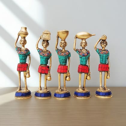 Brass Showpiece Rajasthani Musical Statue Set Of 5 Pcs., Height : 7 Inch (BSMAS841 A)