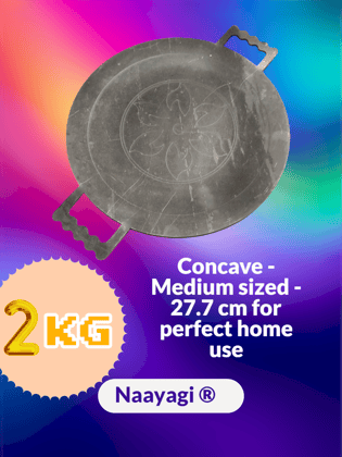 NAAYAGI - PURE IRON TAWA WIRH Double handle - 27.7 cm ( 11 inch ) , concave model for dosa, roti, chapathi