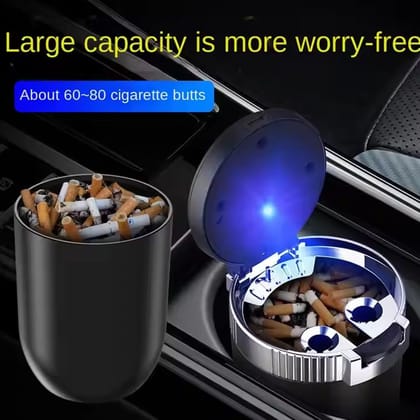 DHRUVINSRI LED Car Ashtray with Lid – Stylish, Portable, Leakproof Ash Holder with Blue Light for Cars (1 Pc)