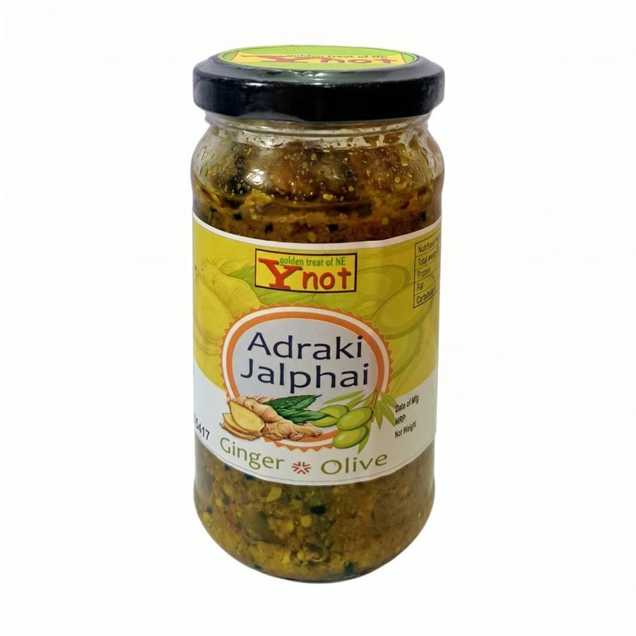 Y Not Adraki Jalphai Ginger & Olive Pickle - 200 gm - One glass jar