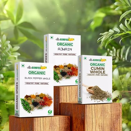 SIMFED Organic Whole Spice Combo – (Ajwain 100 gm, Cumin Whole 100 gm, Black Pepper Whole 50 gm)