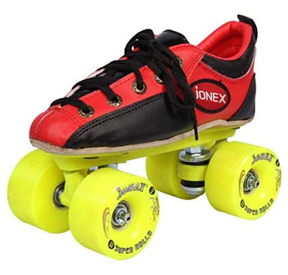 JJ Jonex Shoe Skates, Shoe Skates for Kids, Fix Body Shoe Skates (3 UK/Ind, Black Red- Super Rollo)