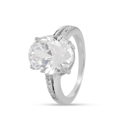Solitaire Diamond Look Ring for Women | Silver Tone Engagement Ring with Round Brilliant Cut Stone Solitaire Diamond Look Ring for Women | Silver Tone Engagement Ring with Round Brilliant Cut Stone
