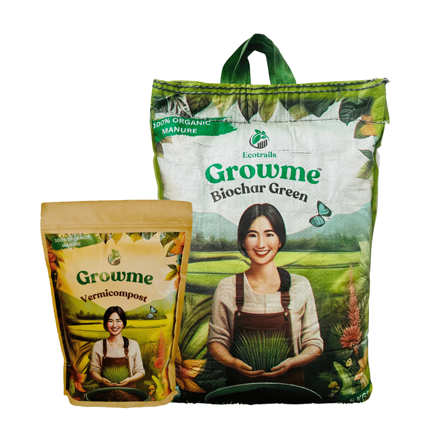 Ecotrails Growme Organic Soil Booster Combo Pack, 2kg Vermicompost and 5kg Biochar Green, Natural Soil Enrichment for Plants Pack Of 2