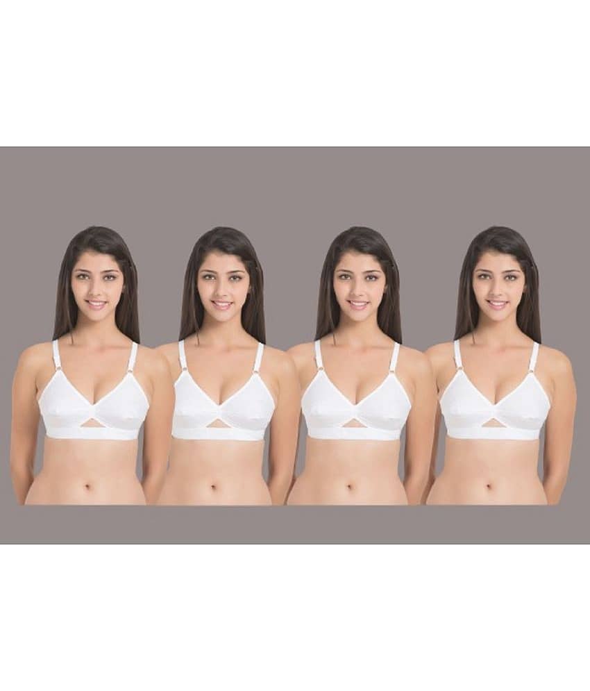 Desiprime Pack of 4 Cotton Non Padded Women's Everyday Bra ( White )