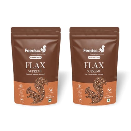 Feedsco Flax Seeds 250g - Alsi Seeds - Non GMO | Rich in Fibre and Omega -3 | Seeds for Eating | 100% Natural, No Additives | Healthy Diet Snack Food (Pack of 2)