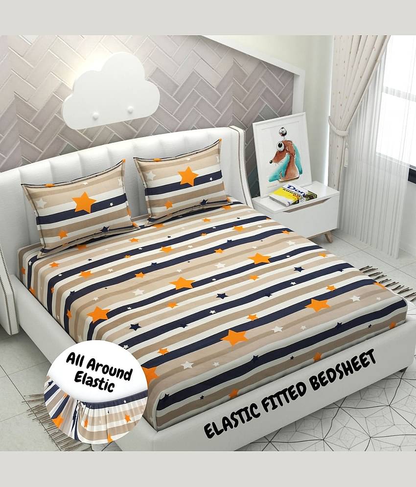 HIDECOR Microfibre Abstract 1 Bedsheet with 2 Pillow Covers - Blue