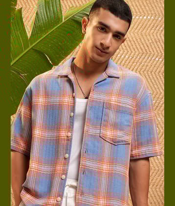 Highlander Cotton Blend Oversized Fit Checks Half Sleeves Men's Casual Shirt - Multicolor ( Pack of 1 )