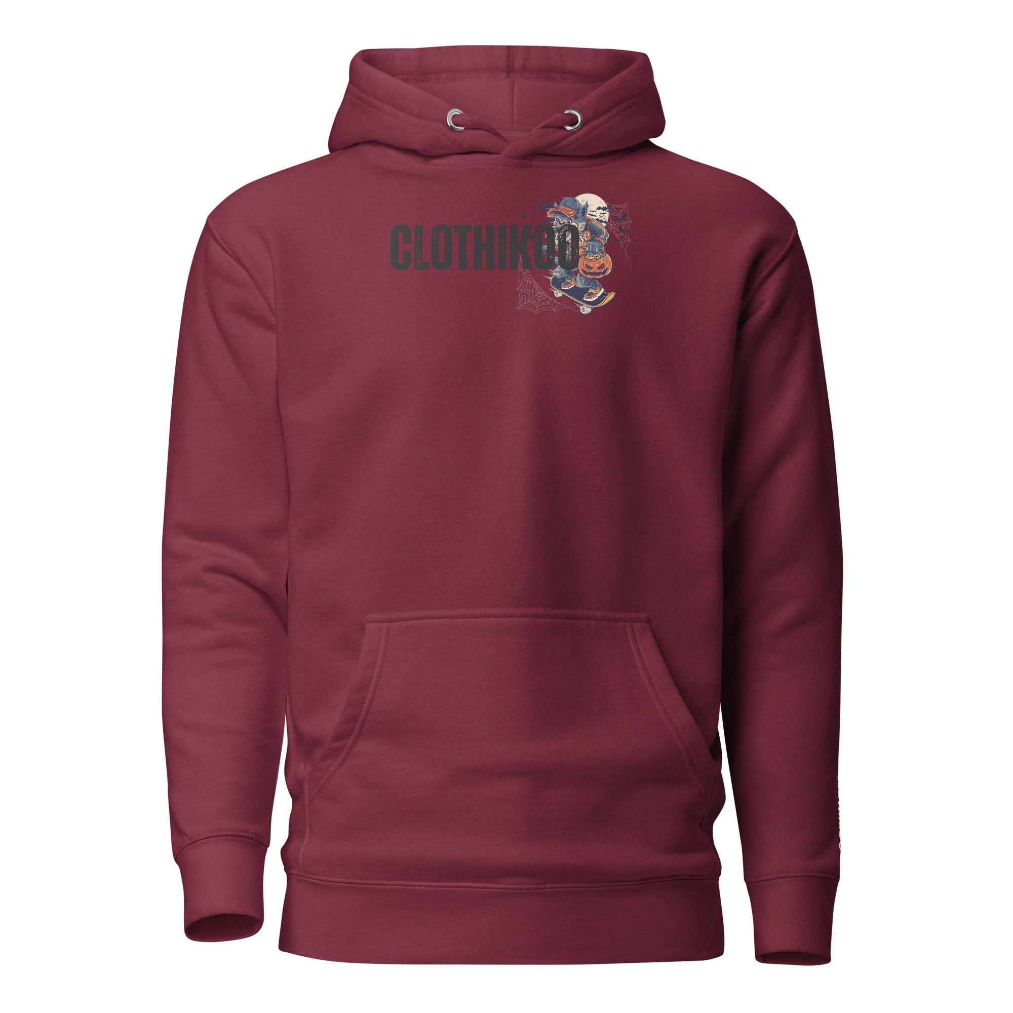 Clothikoo Premium Hoodie (Maroon Colour, Wolf Print)