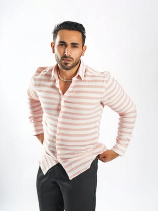 Royale Party Wear Striped Shirts-Medium / Peach / Royale Party Wear Striped Shirts