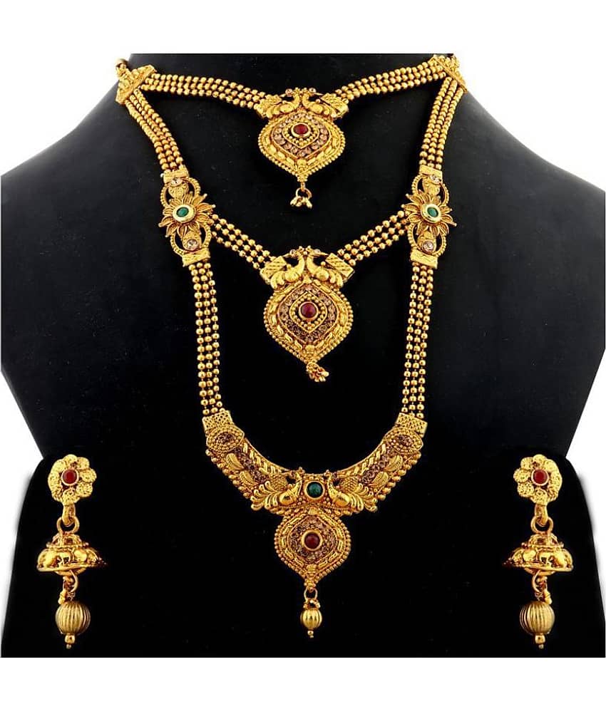Silver Shine Alloy Golden Choker Traditional Gold Plated Necklaces Set