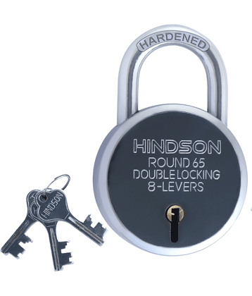 HINDSON Lock and Key Door Lock for Home, gate, Shutter Round 65mm 3 Key 8 Lever Silver Finish, (Round 65 Hardened Pack 1)