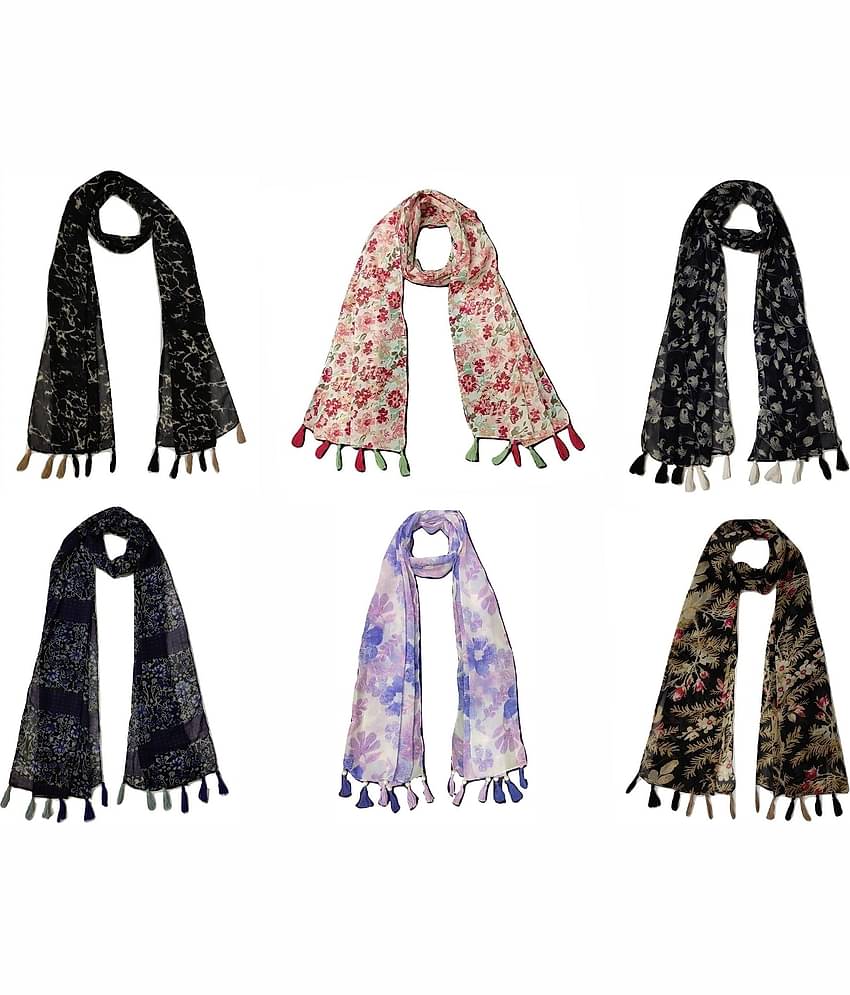 stolevilla Multi Printed Poly Cotton Yarn Stoles ( Pack of 6 )