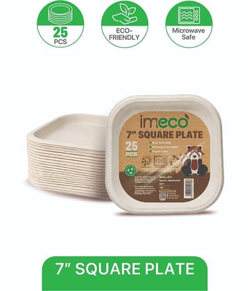 IMECO 7 Inch Square Eco-Friendly Disposables Plates (Set of 25)