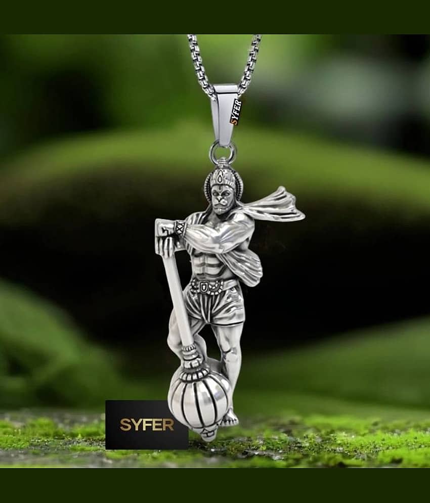 WTM Silver Chain With Bahubali Hanuman Ji Pendant (Pack of 1)