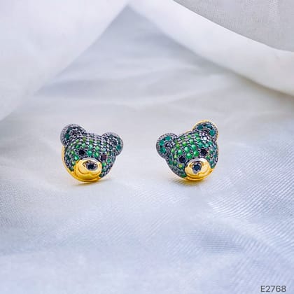 Green Teddy Bear 18K Gold Copper Stud Earring for Women-Green