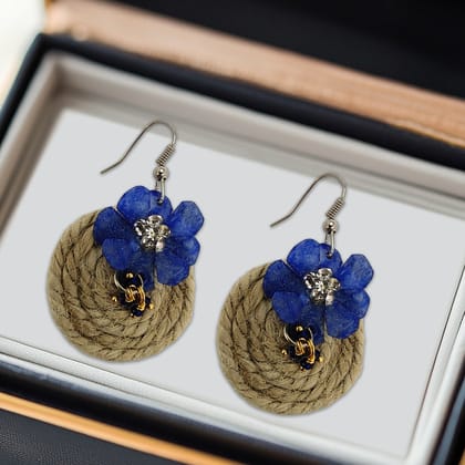 Handmade Jute Earrings with Fish Scale Embellishments | Blue