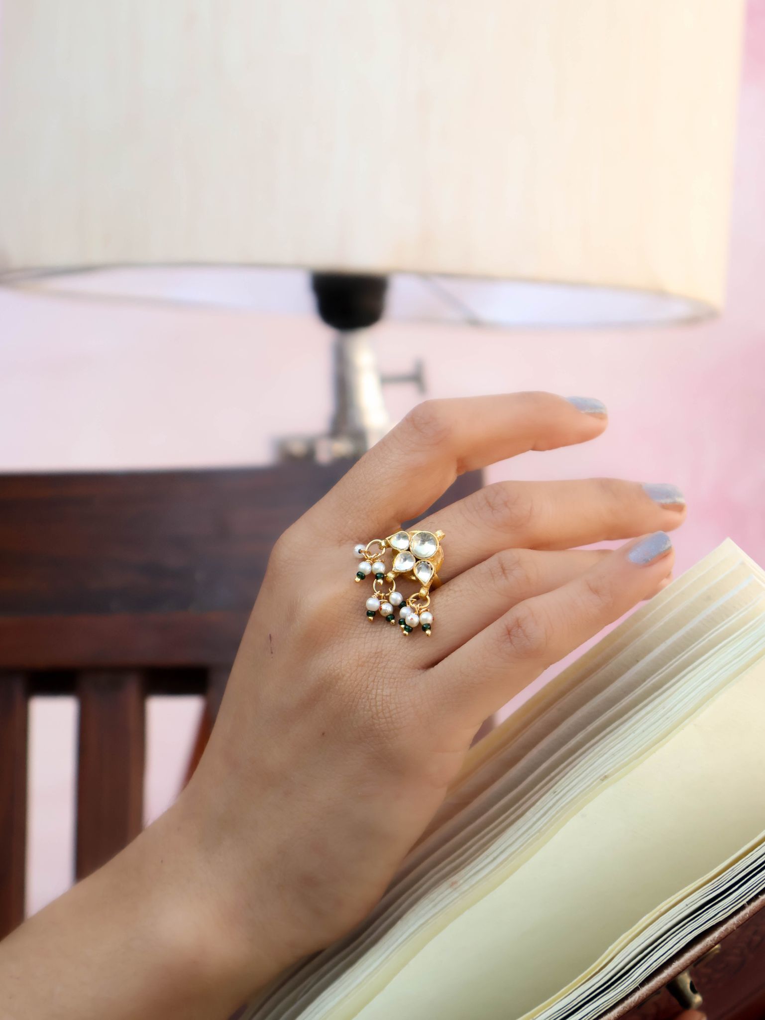 Saibh Kundan Ring-Green