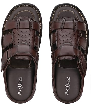 softio Brown Men's Leather Slipper