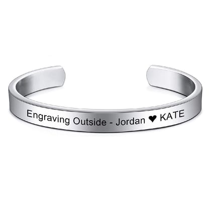 8mm Stainless Steel Letter Engraved Silver Bangle Cuff-Silver / Front Engrave
