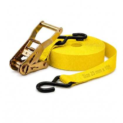 Trion Products Ratchet Straps with S Hooks for Securing Motorcycles and Cargo, Heavy Duty Tie Down Belts, Polyester Webbing, 1 Inch x 10 Feet, Yellow