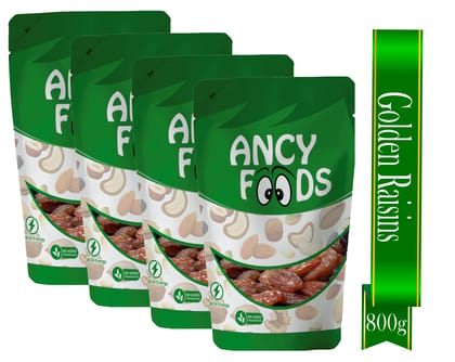 Ancy Munakka 800 Grams (200 Grams X 4) - Golden Raisins | Abjosh Munakka | Boost Immunity & Vitality | Sweet Fruity Taste and Soft Chewy Texture | Healthy Snack for Kids and Office Workers