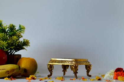 Brass Square Chowki/ Chakla (Color - Golden, Size - 2.5H *4.5L*4.5B) by Snova Enterprises