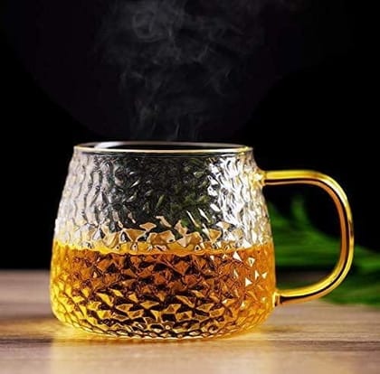 Coffee Mug with Golden Handle 480 ML Borosilicate Glass Cup for Green Tea, Coffee,Milk Lemon Tea