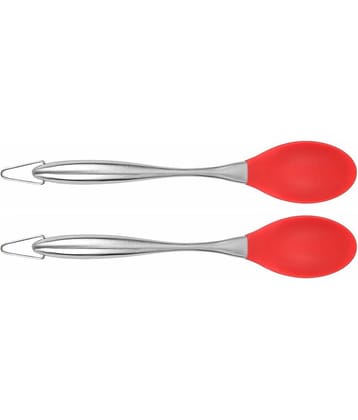 Baskety Silicone Spoon Nonstick Steel Heat Resistant Kitchen Spatula ( Pack of 2, Red )