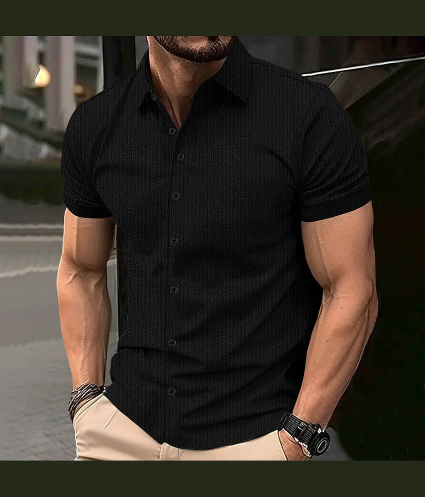 Eyebogler Polyester Regular Fit Self Design Half Sleeves Men's Casual Shirt - Black ( Pack of 1 )
